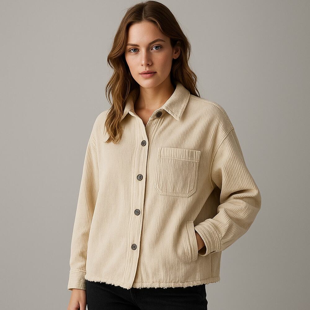 Zara Beige Ribbed Corduroy Shacket – Size Medium